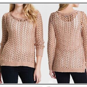 Lucky Brand Crochet Openwork Pink Knit Sweater Top | EUC Size S
